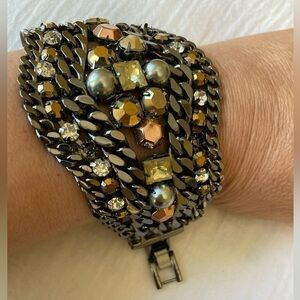 Gun Metal Jeweled Chunky Bracelet Biker‎ Girl